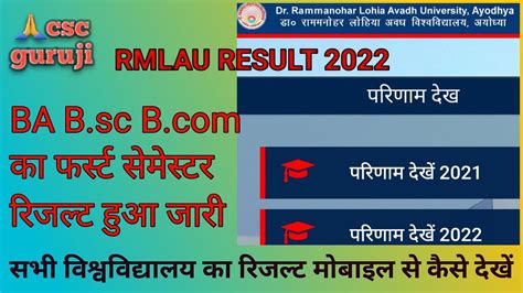 Dr RMLAU Result 2022 BA BSc BCom, Check @rmlau.ac.in .